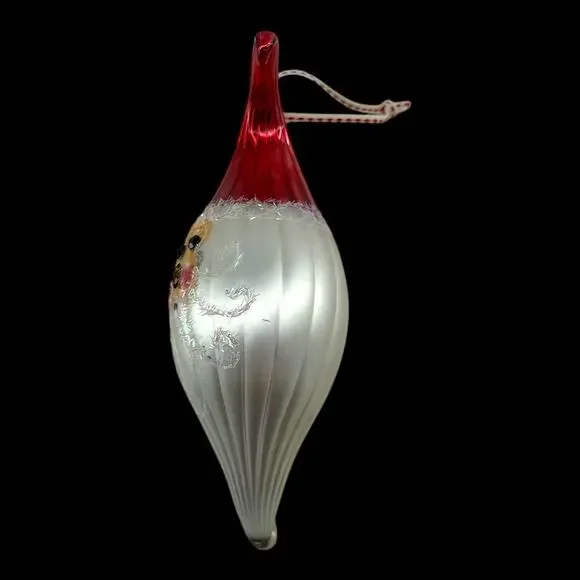 Santa Claus Head & Hat Christmas Ornament Blown Glass Rhinestone Whimsical - Picture 3 of 9